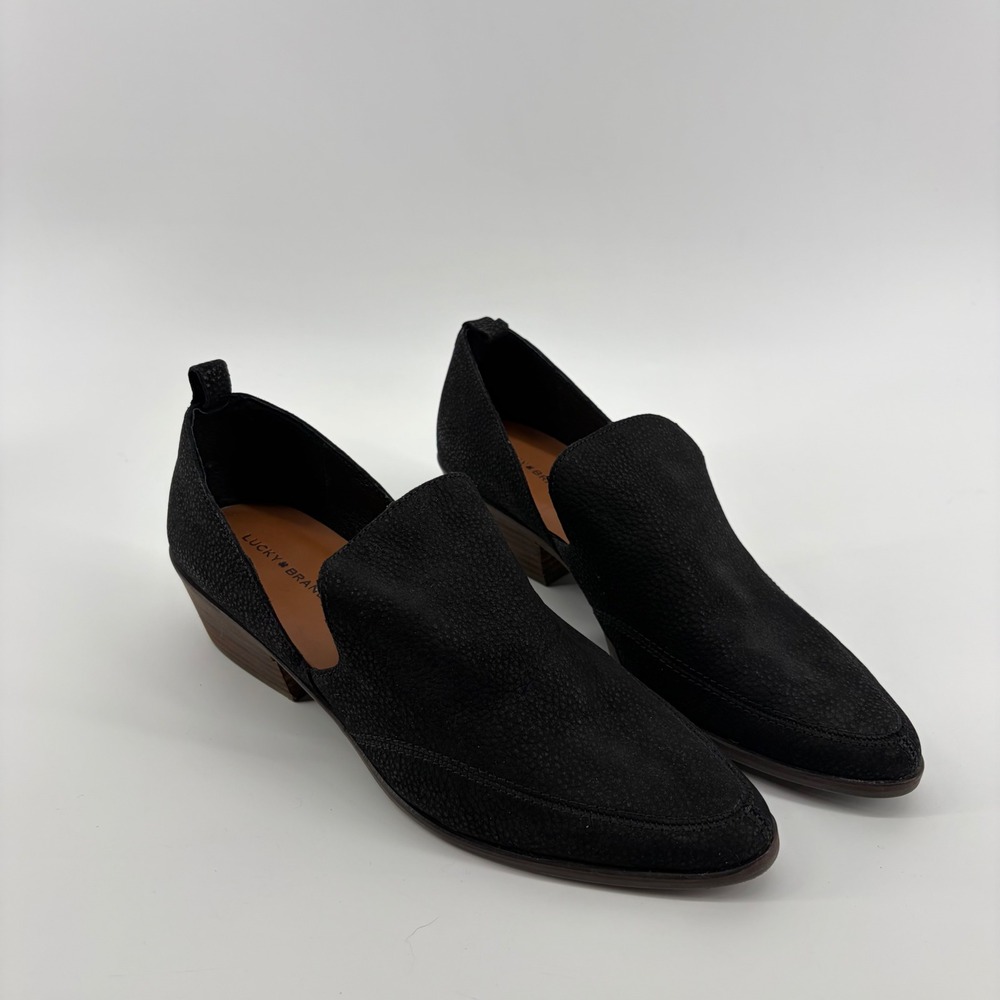 Lucky Brand Womens 10 Black Leather Textured Pointed Toe Cutout Mule Block Heel